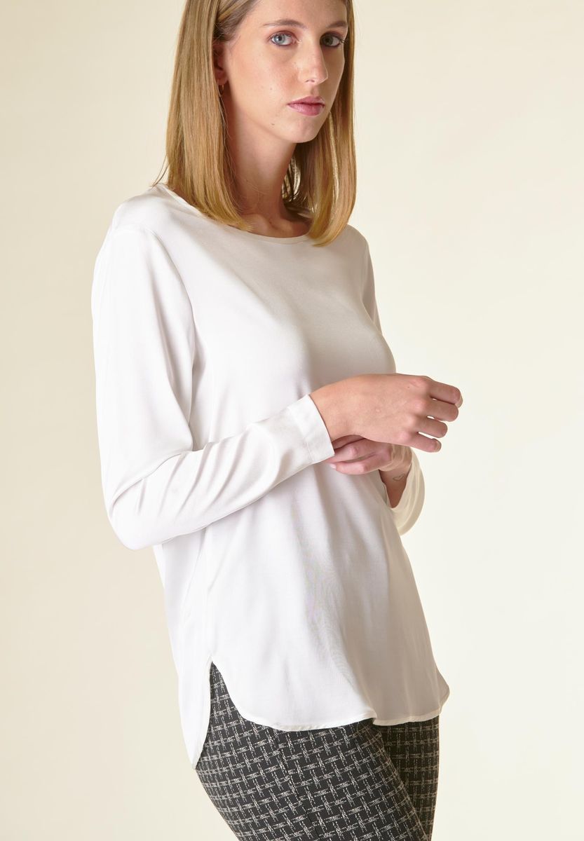 Angelico Blusa panna manica lunga raso viscosa Offerta speciale