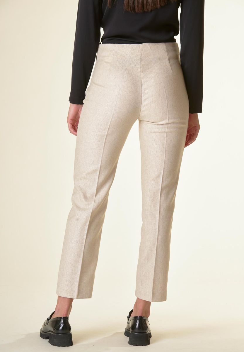 Angelico Pantalone beige spigato sigaretta lana Comprare a buon mercato