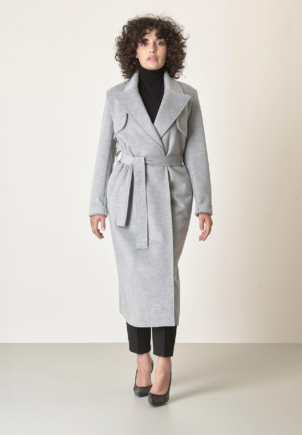 Angelico Cappotto grigio chiaro taglio vivo con cintura Shopping online