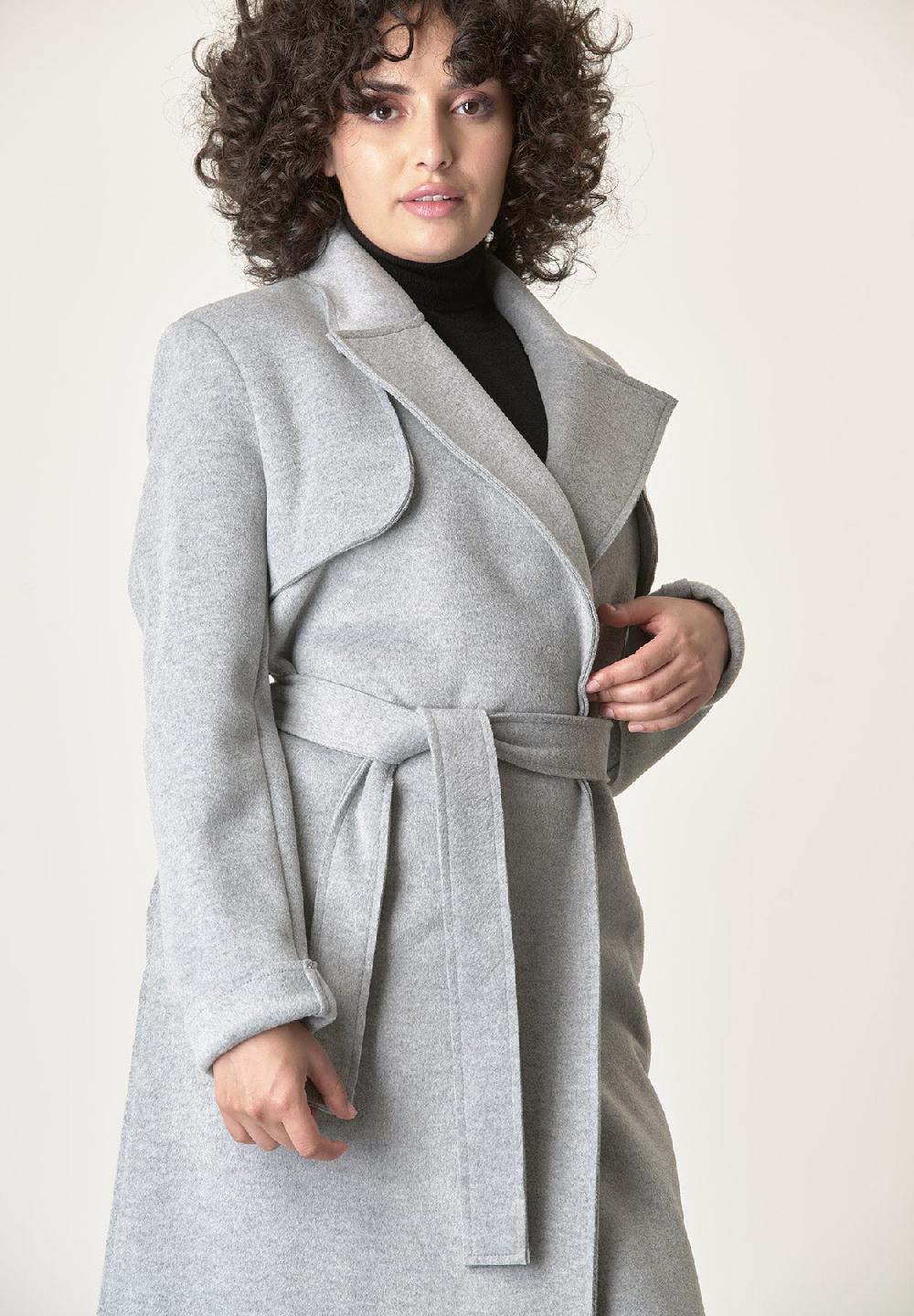 Angelico Cappotto grigio chiaro taglio vivo con cintura Shopping online