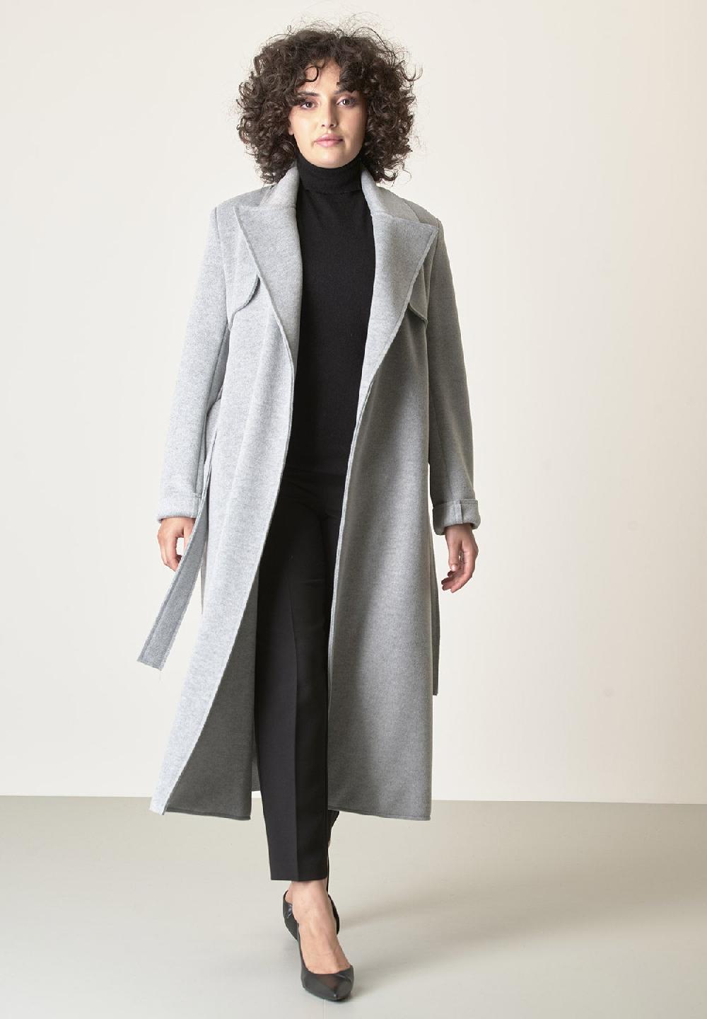 Angelico Cappotto grigio chiaro taglio vivo con cintura Shopping online