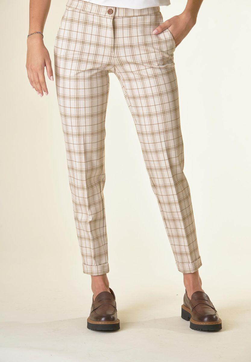 Angelico Pantalone panna quadri sigaretta risvolto Cyber Monday