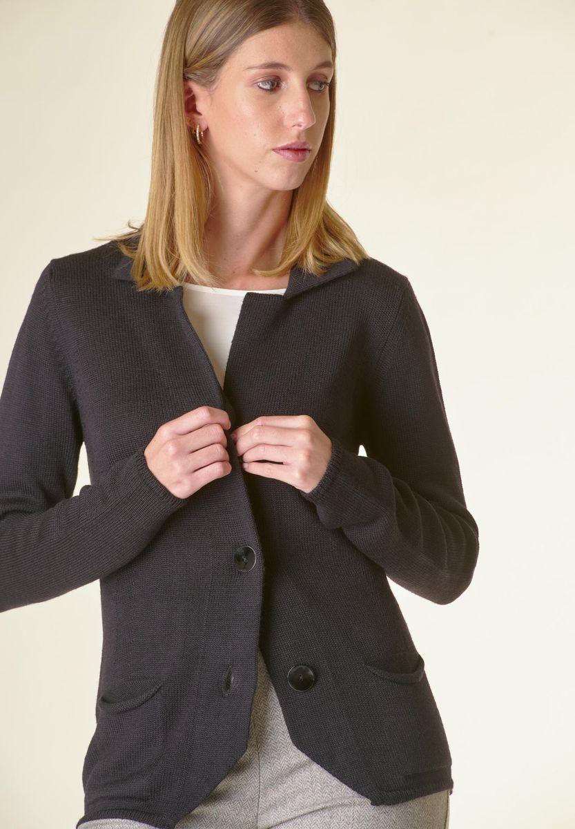 Angelico Cardigan nero 3 bottoni merino Lana-Gatto Latest fashion