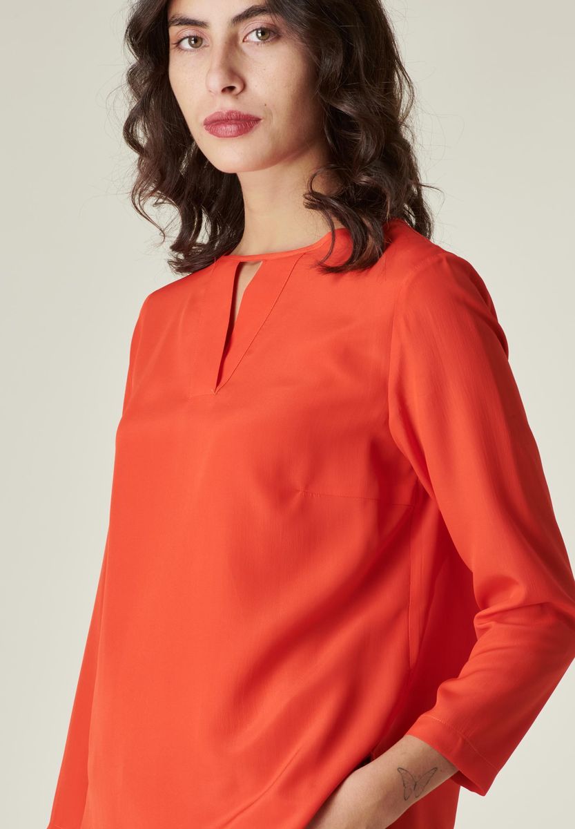 Angelico Camicia arancio girocollo v misto seta Offerte esclusive