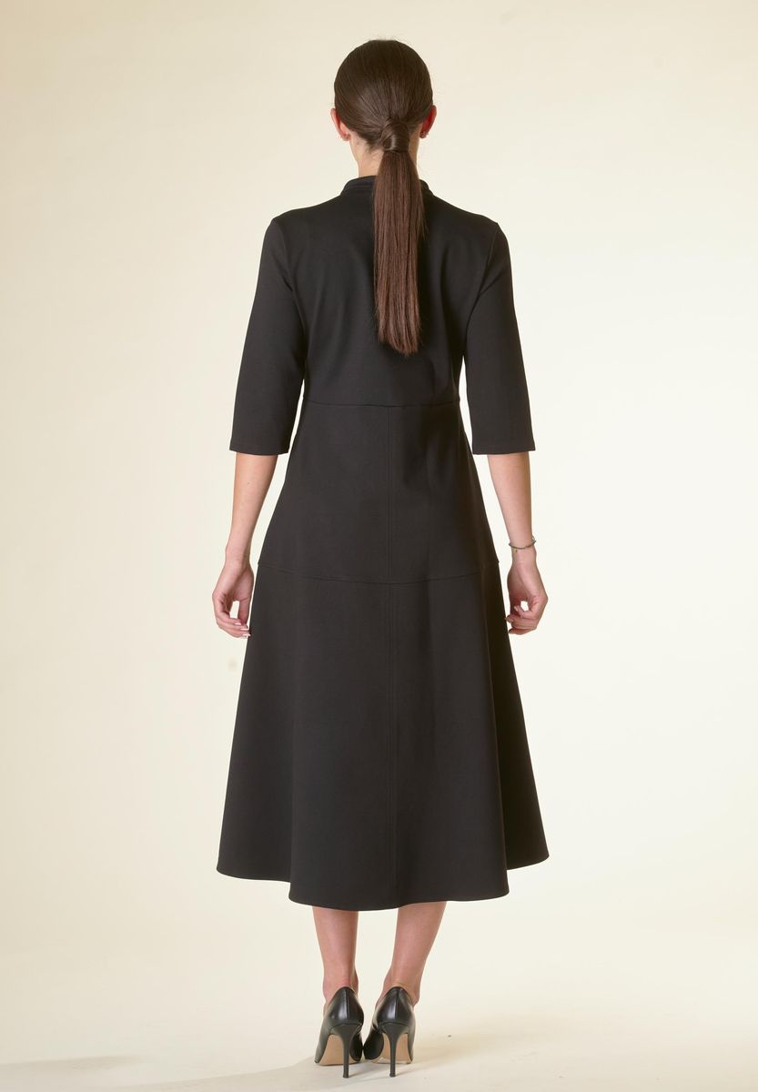 Angelico Vestito nero v midi svasato con cintura Offerte speciali