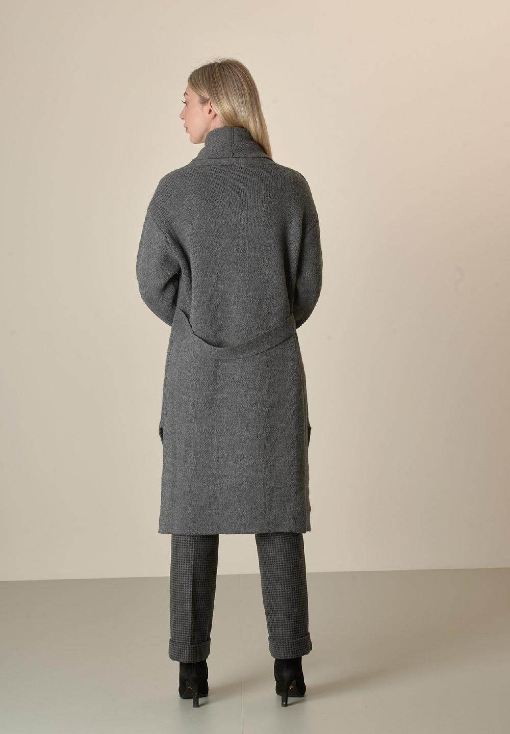 Angelico Cappotto in maglia antracite misto cashmere con frange Prezzo basso