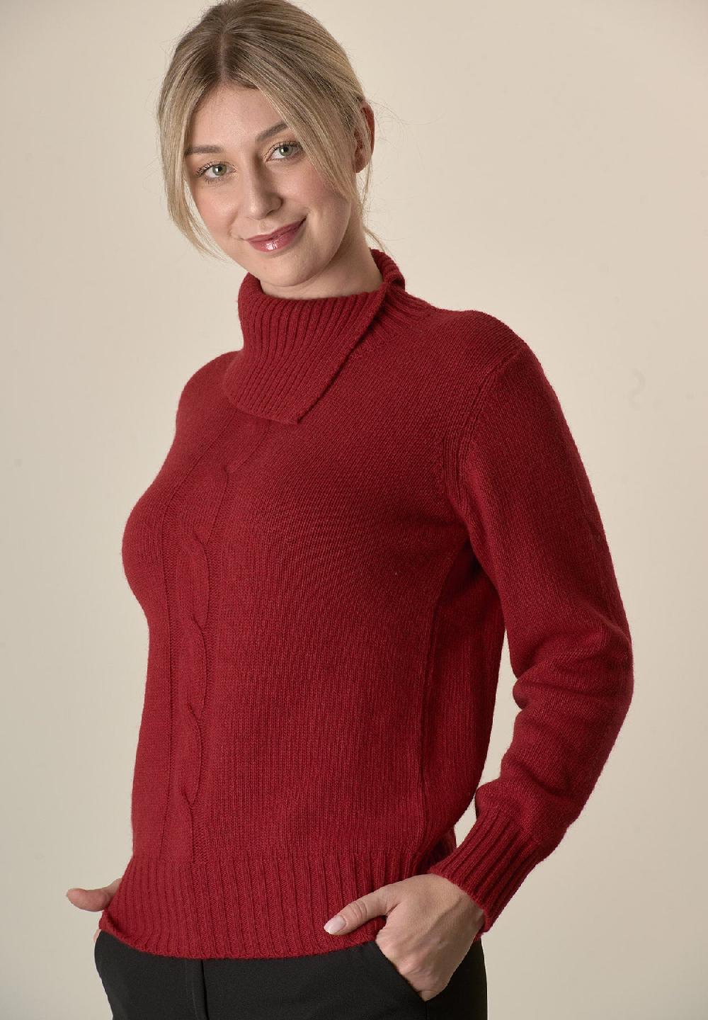 Angelico Maglia rossa collo spaccato treccia misto cashmere Ritorno libero