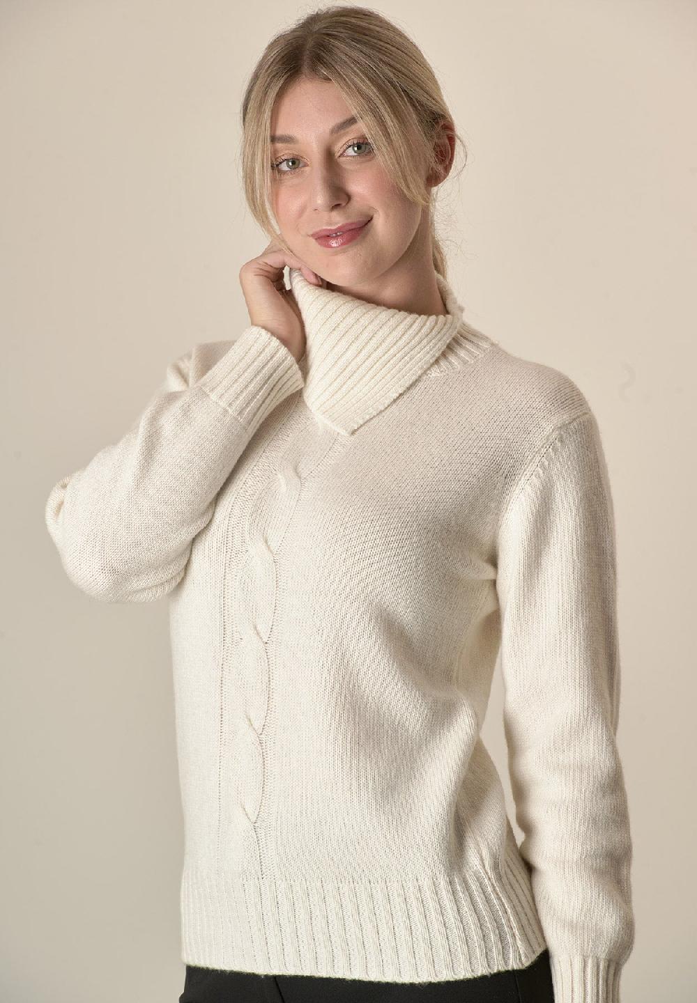 Angelico Maglia panna collo spaccato treccia misto cashmere Rilascio limitato