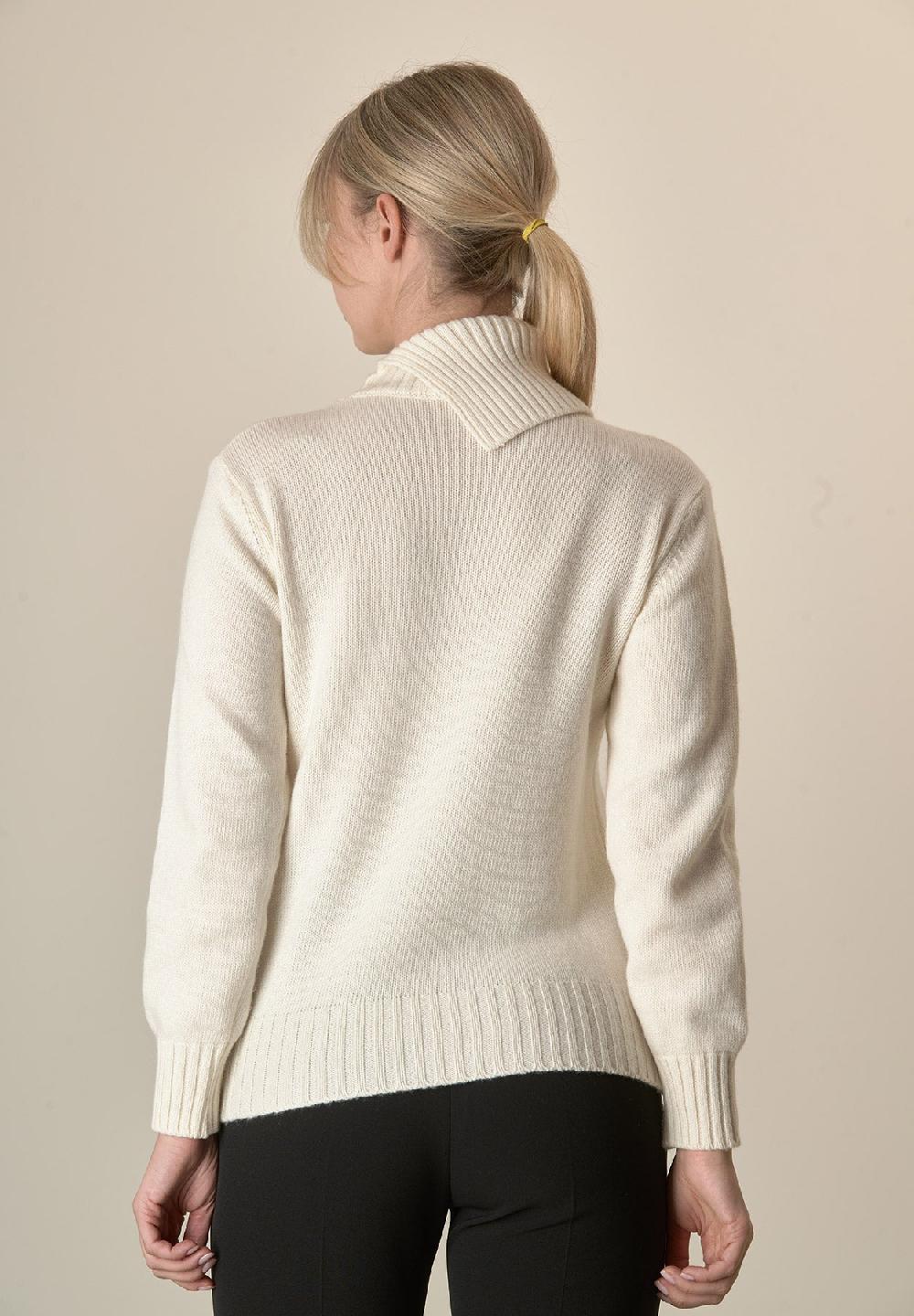 Angelico Maglia panna collo spaccato treccia misto cashmere Rilascio limitato