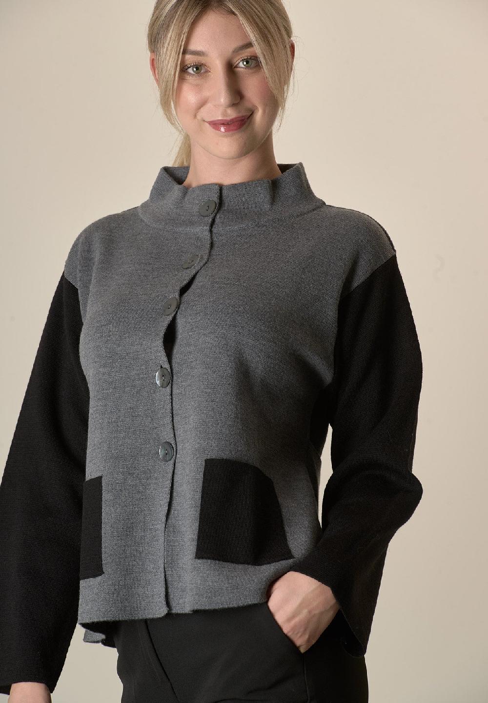 Angelico Giacca in maglia grigio nero collo coreano Latest stili