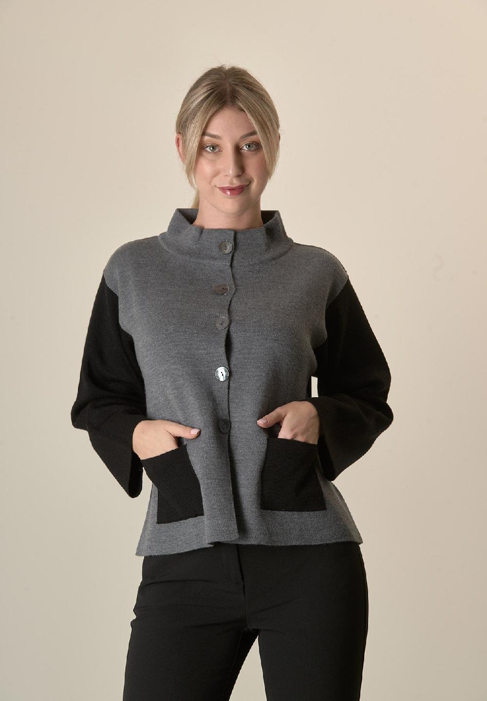 Angelico Giacca in maglia grigio nero collo coreano Latest stili