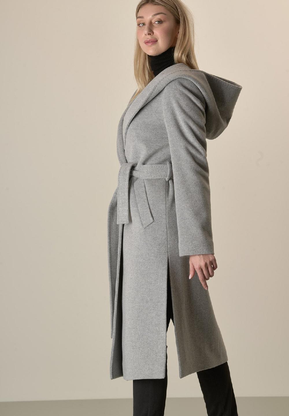 Angelico Cappotto grigio chiaro cappuccio e cintura lana cashmere Offerta speciale della fabbrica