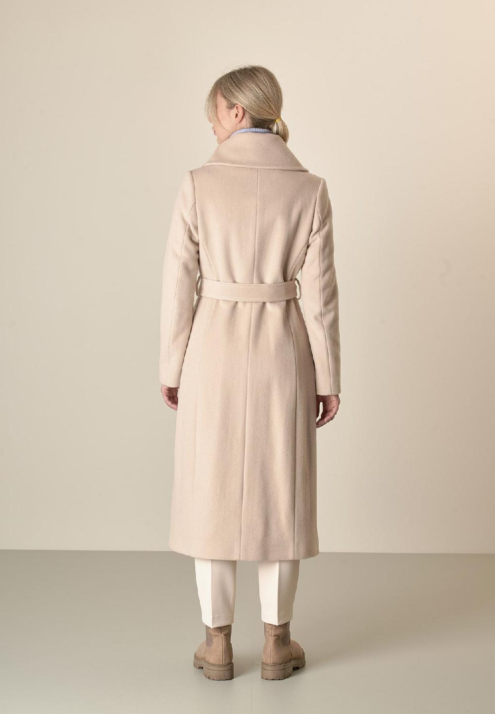 Angelico Cappotto cipria collo anello e cintura lana vergine cashmere Sostegno trimestrale