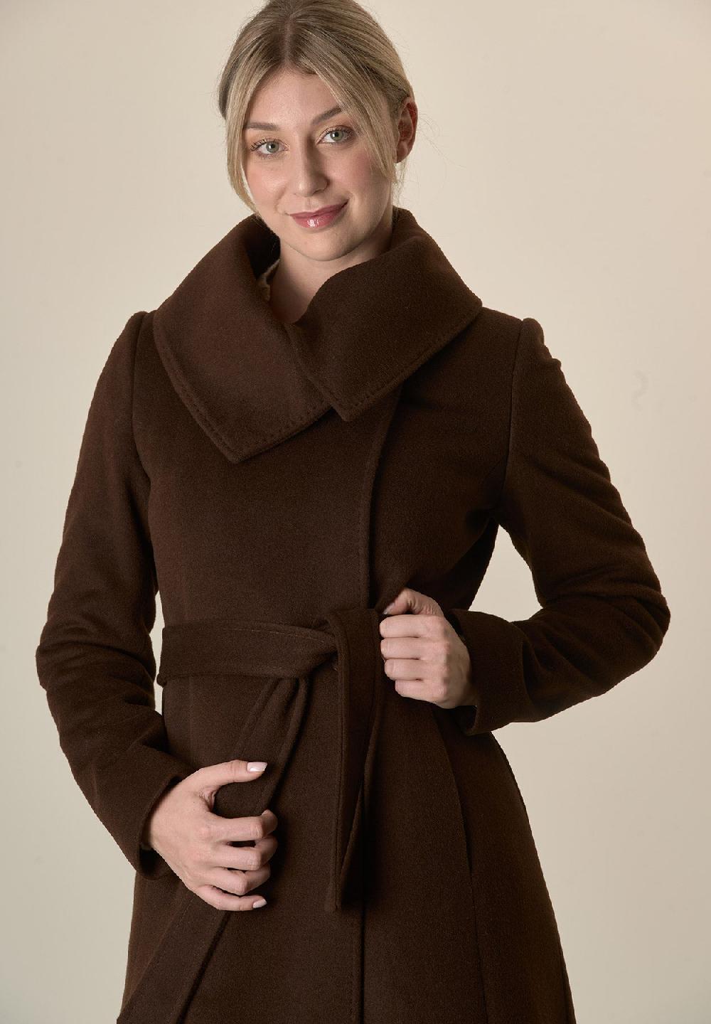 Angelico Cappotto moro collo anello e cintura lana vergine cashmere Fino al 55% di sconto