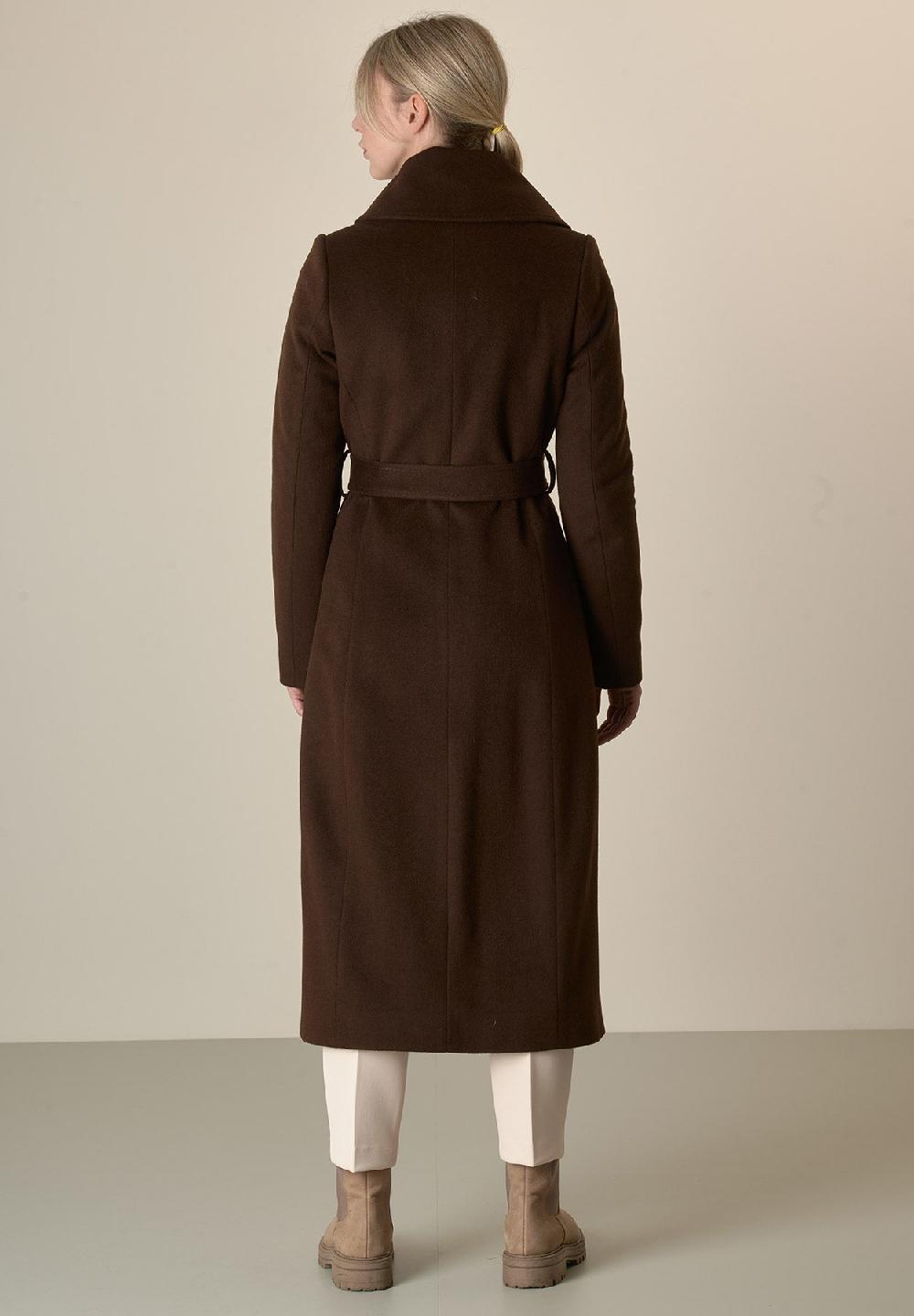 Angelico Cappotto moro collo anello e cintura lana vergine cashmere Fino al 55% di sconto