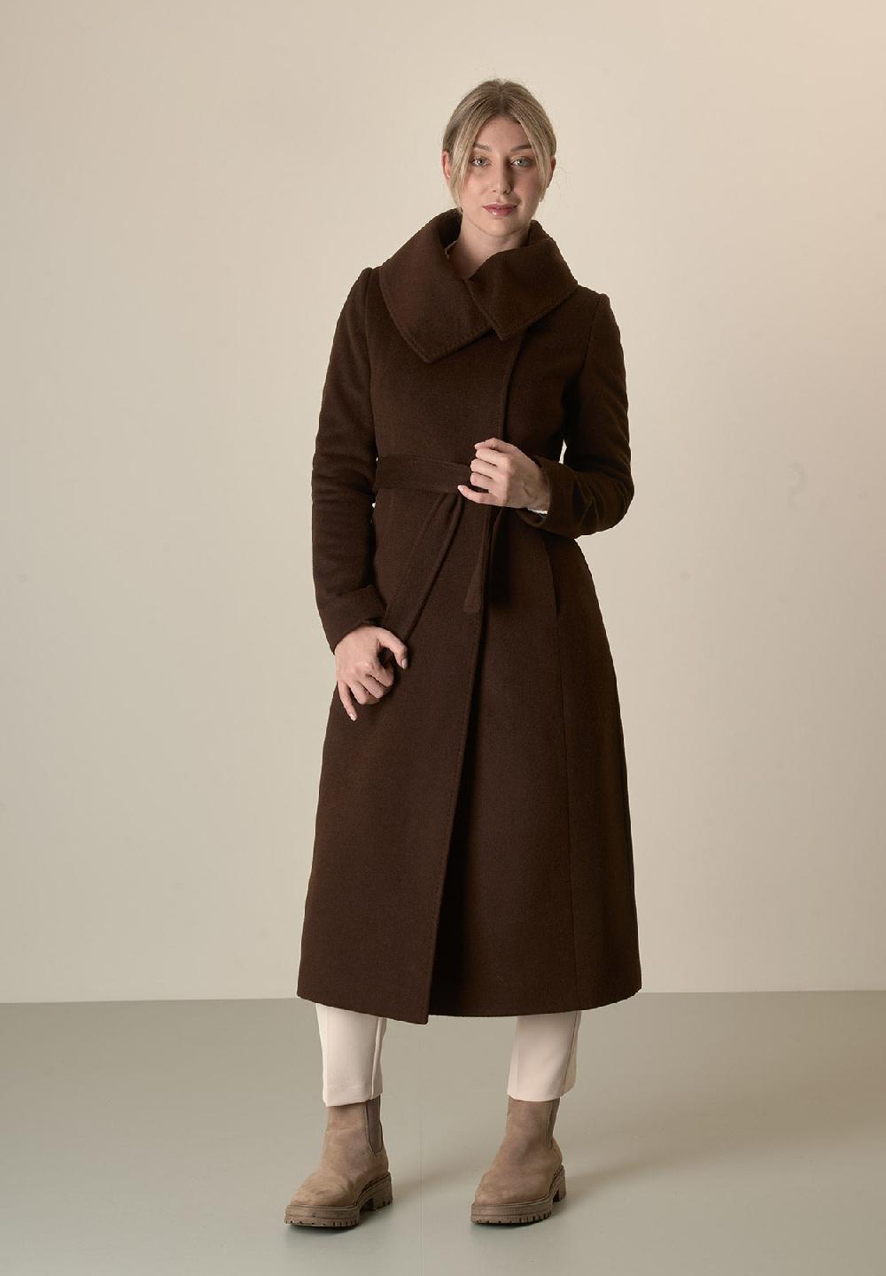 Angelico Cappotto moro collo anello e cintura lana vergine cashmere Fino al 55% di sconto