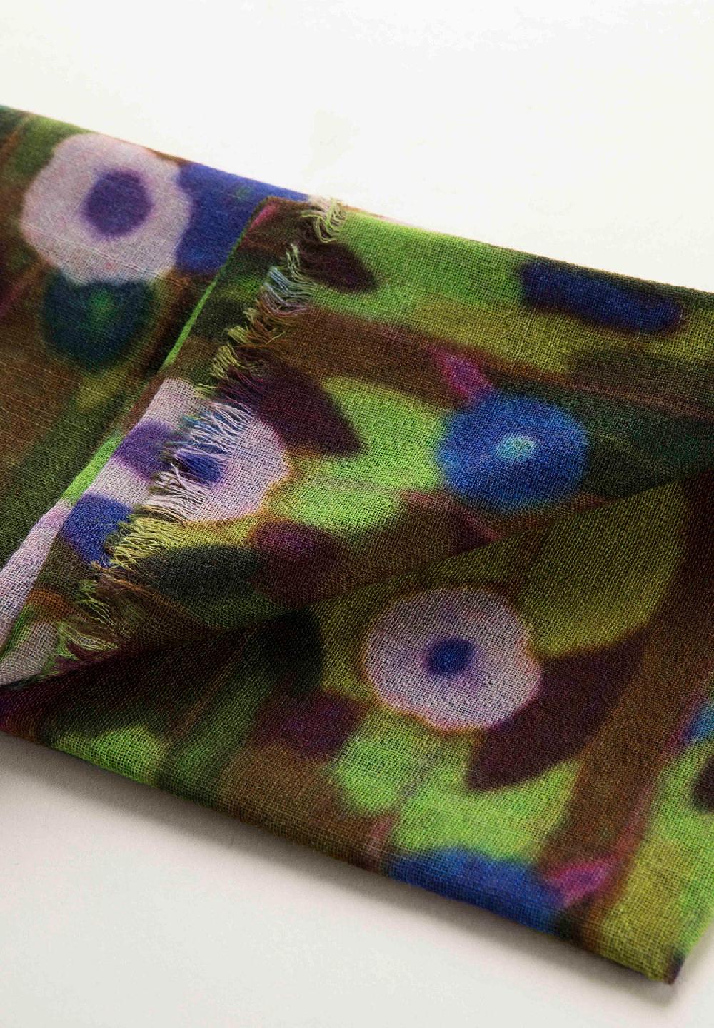 Angelico Stola verde fantasia fiori lana frange Officina