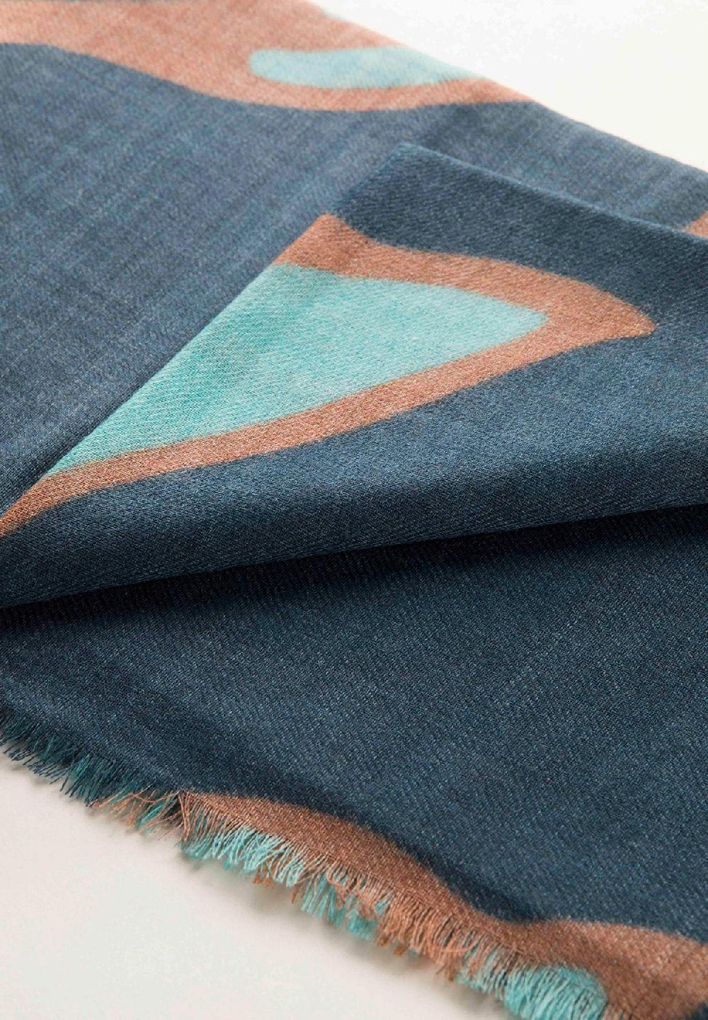 Angelico Sciarpa blu fantasia azzurra lana frange Black Friday Prezzi