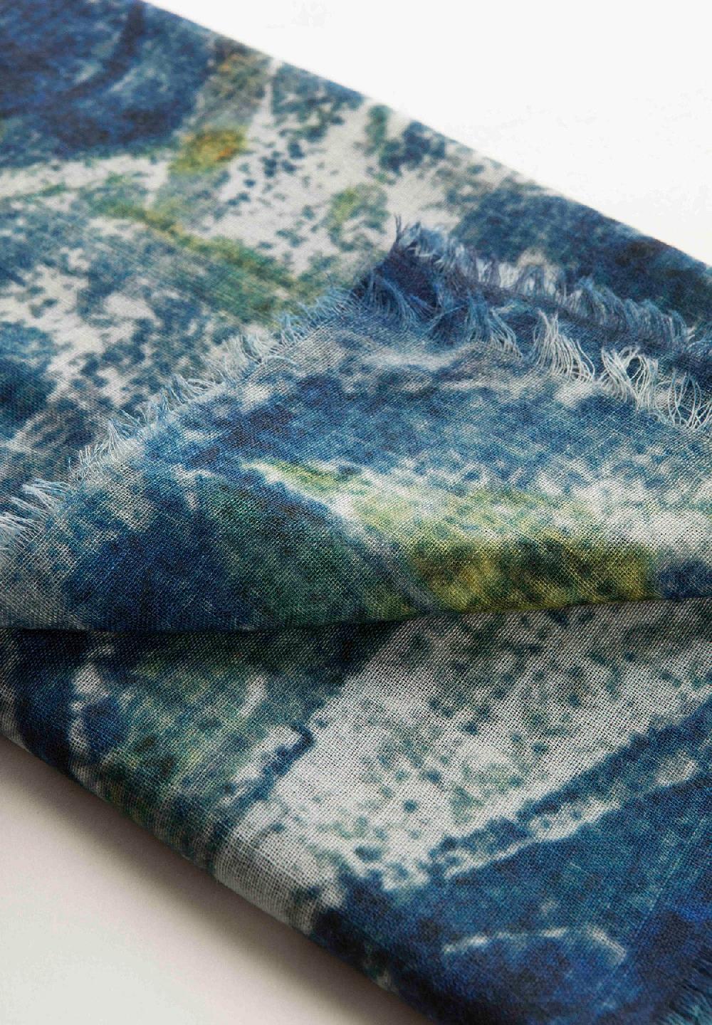 Angelico Stola blu verde fantasia astratta lana frange 2025