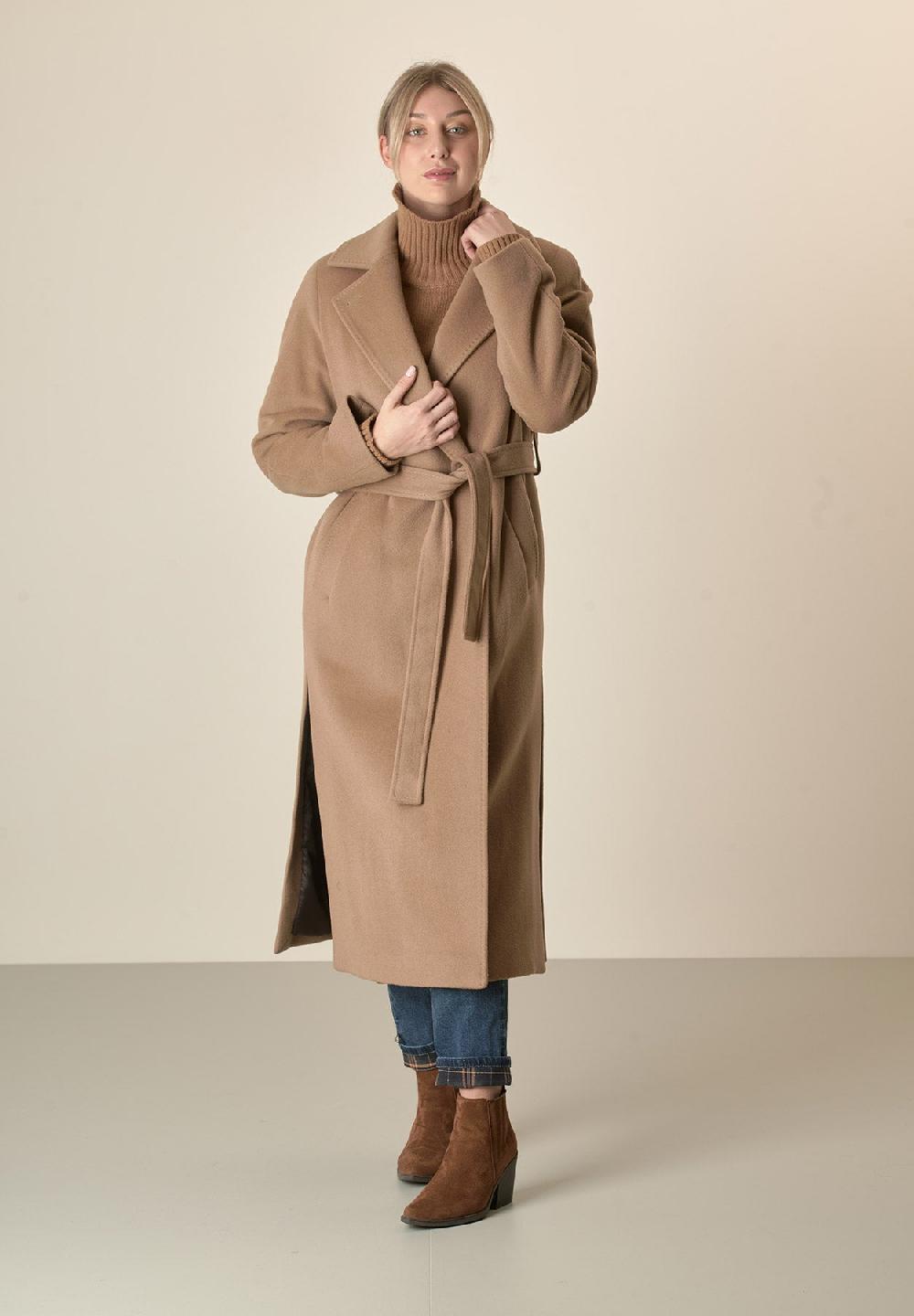 Angelico Cappotto cammello vestaglia con cintura lana cashmere Spedizione Gratuita