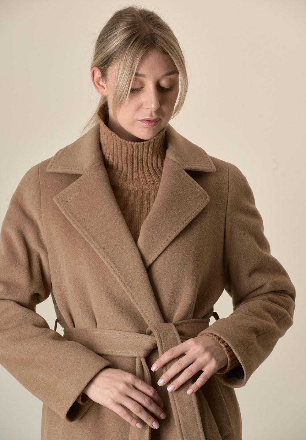 Angelico Cappotto cammello vestaglia con cintura lana cashmere Spedizione Gratuita