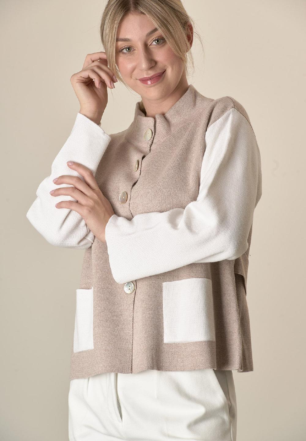 Angelico Giacca in maglia bianco beige collo coreano Shopping Online