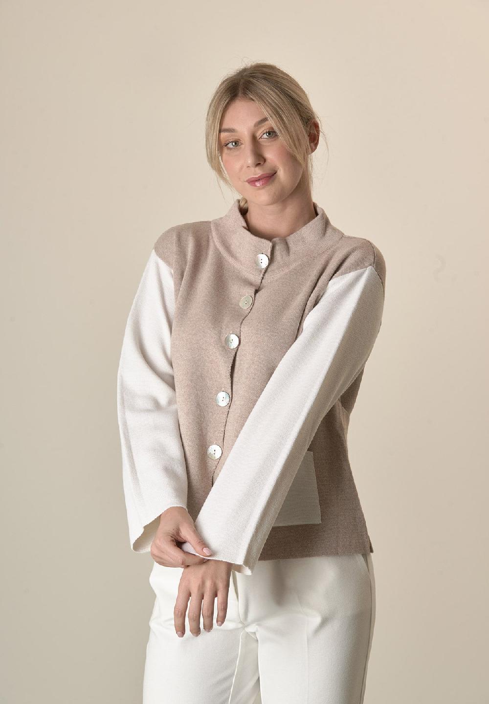 Angelico Giacca in maglia bianco beige collo coreano Shopping Online