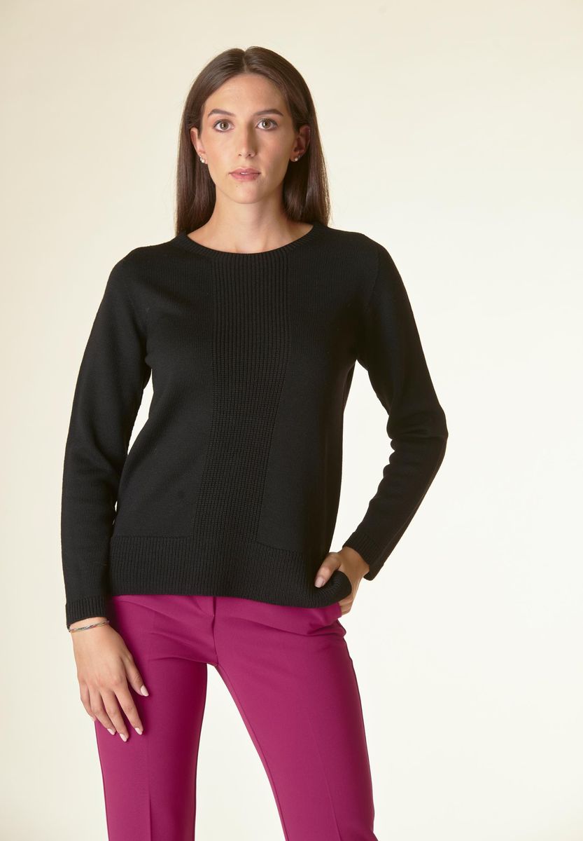 Angelico Maglia nera motivo centrale costa Lana-Gatto Online