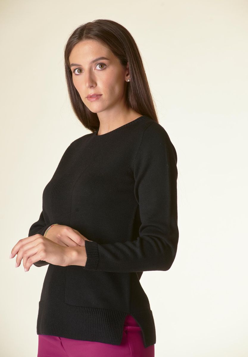 Angelico Maglia nera motivo centrale costa Lana-Gatto Online