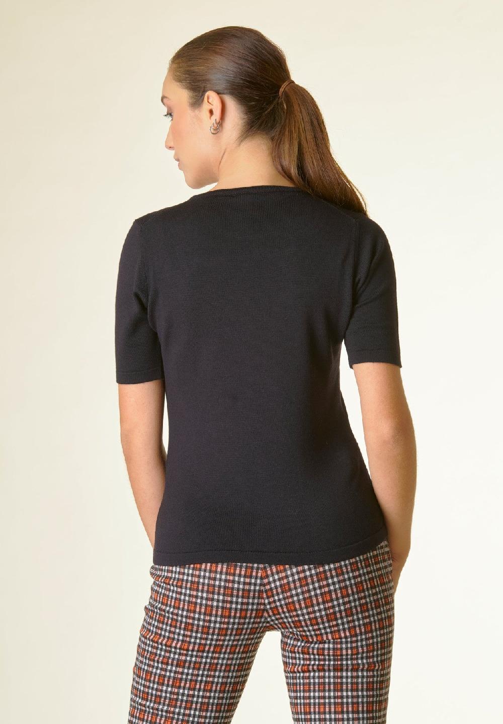 Angelico Maglia nera mezza manica merinos Outlet