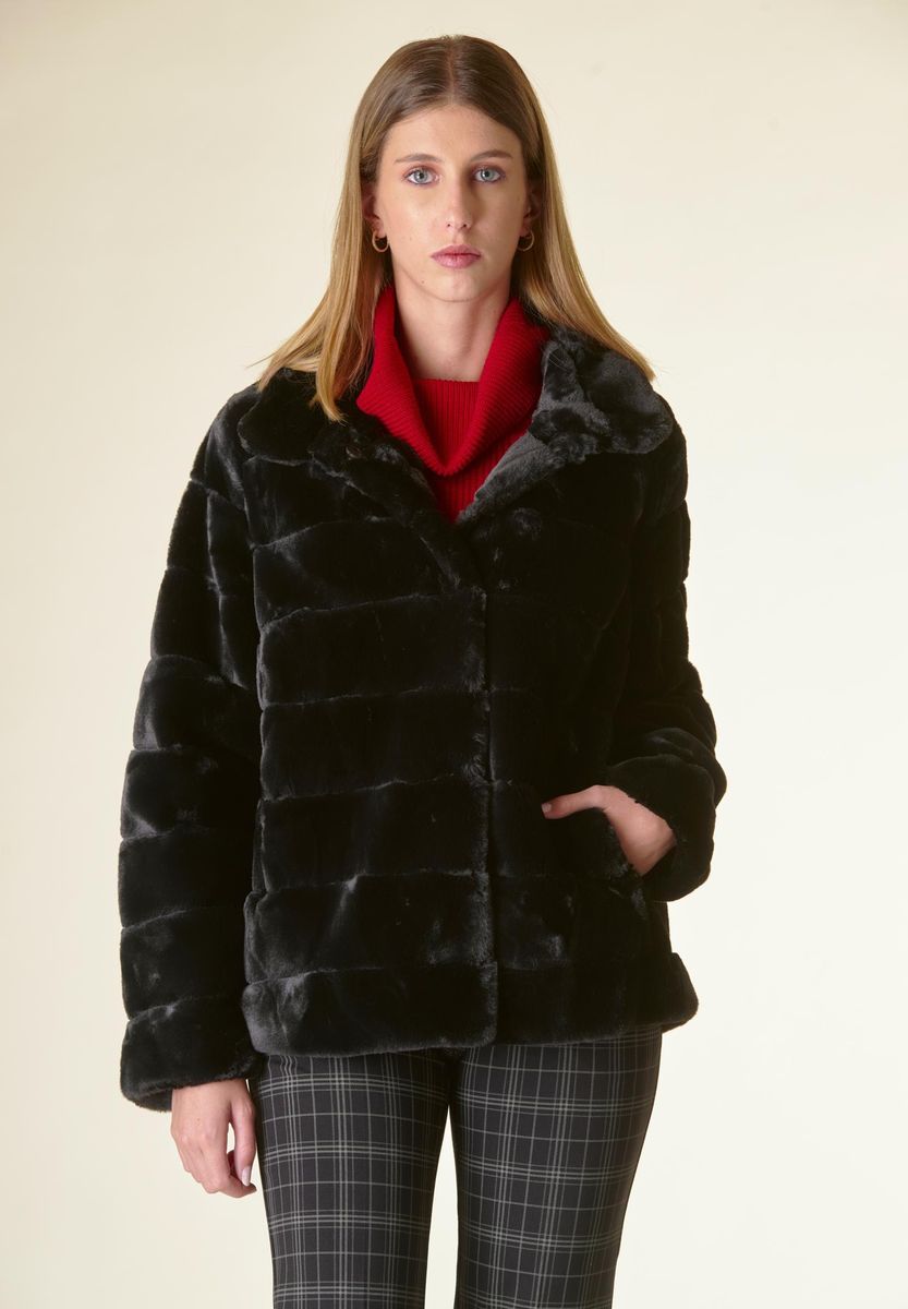 Angelico Eco-pelliccia nera colletto Saldi