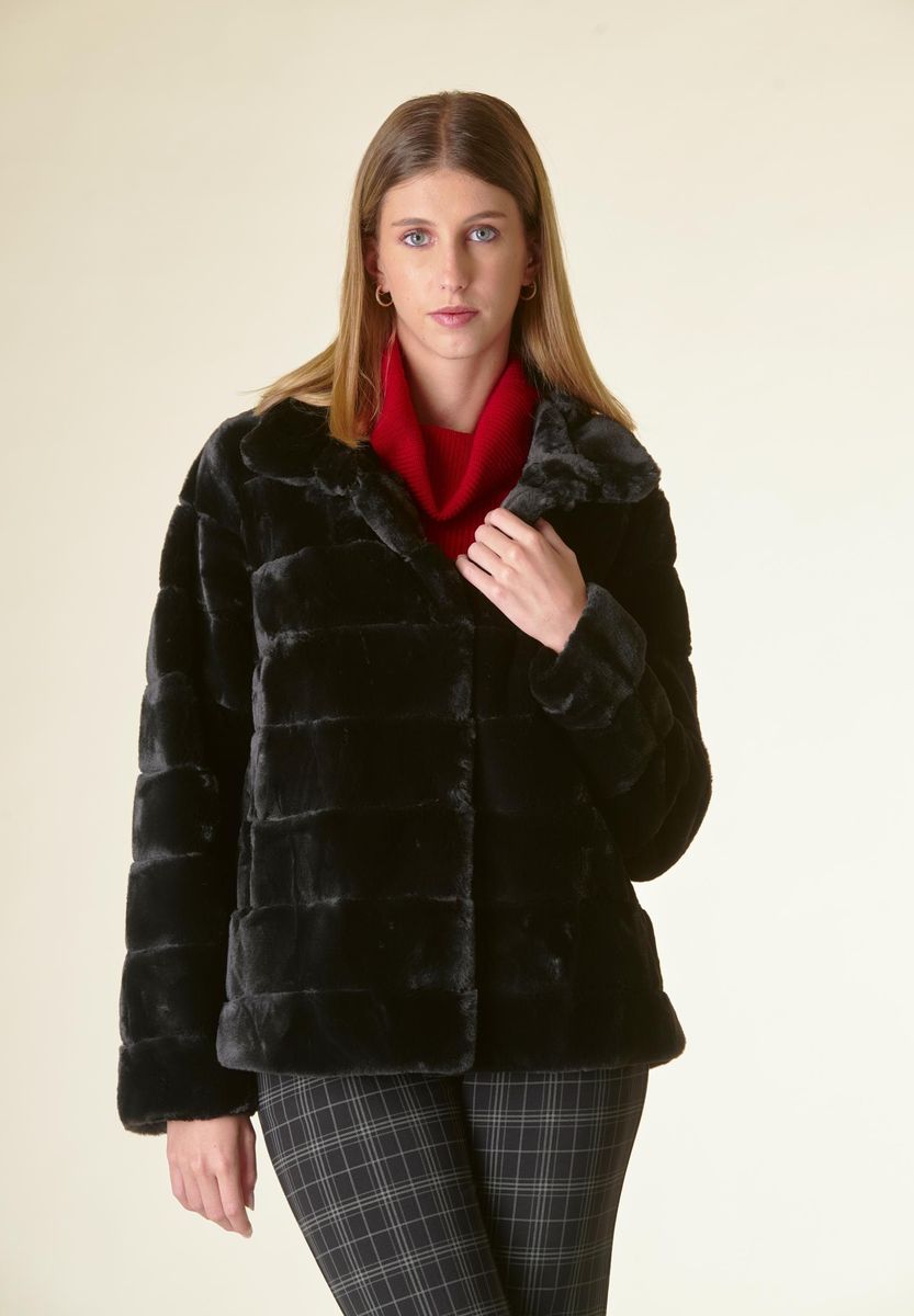 Angelico Eco-pelliccia nera colletto Saldi