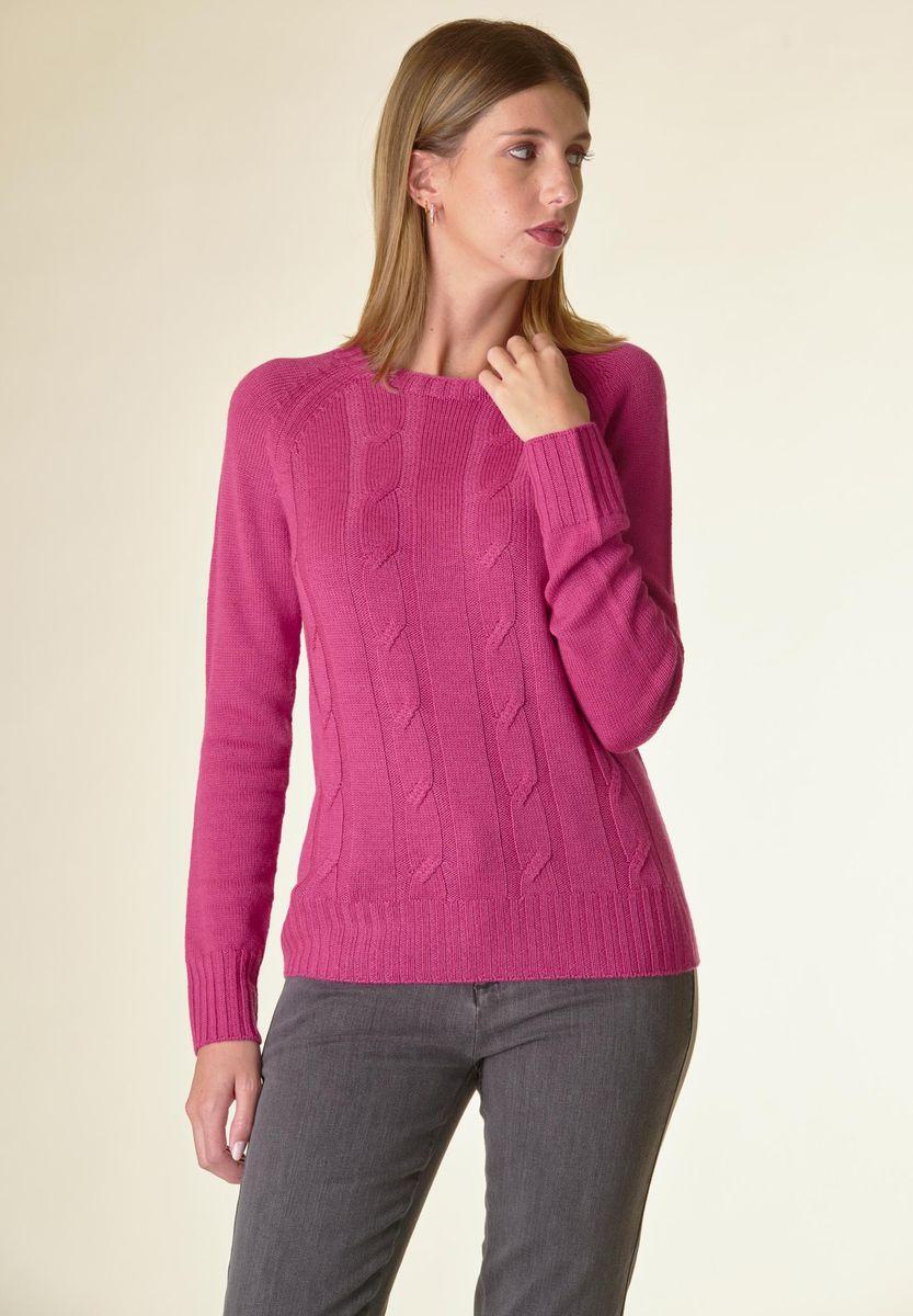 Angelico Maglia fucsia a trecce raglan Vendita Calda