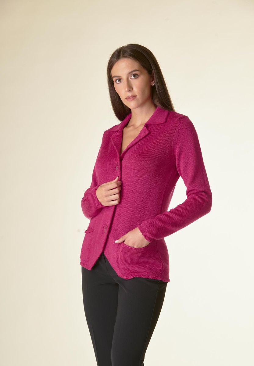 Angelico Cardigan fucsia 3 bottoni merino Lana-Gatto Vendita Economica