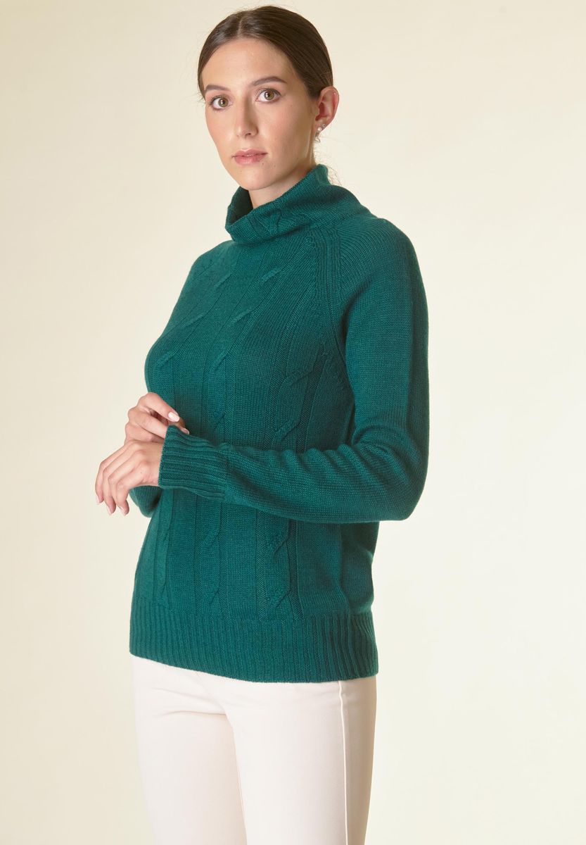 Angelico Lupetto verdone motivo trecce raglan Saldi Di Fabbrica