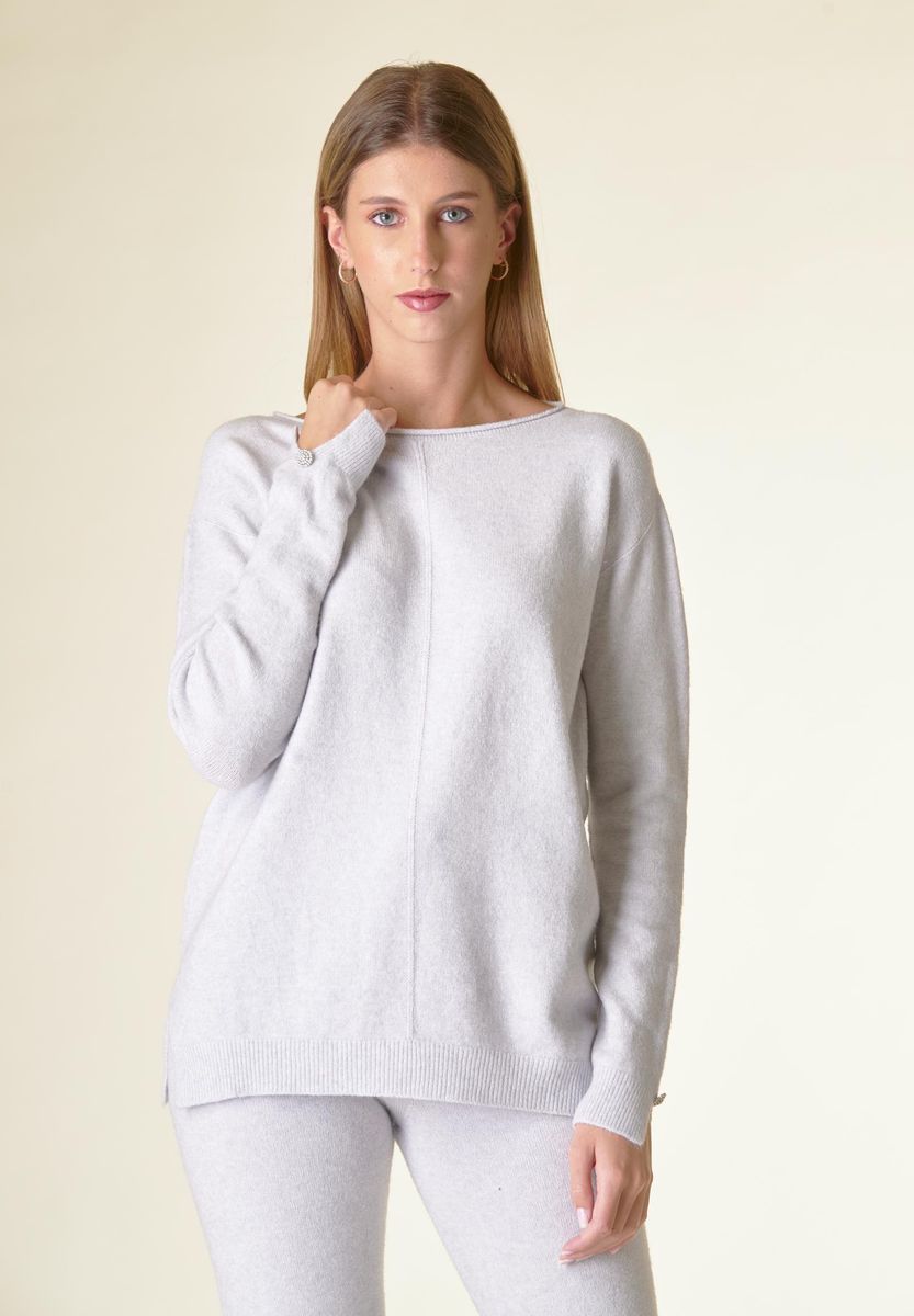 Angelico Maglia perla barchetta viscosa soft bottoni gioiello Fornitura limitata