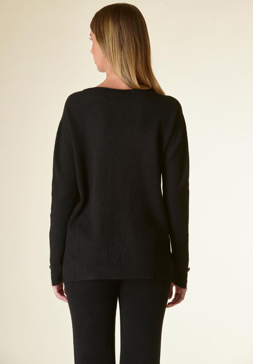Angelico Maglia nera barchetta bottoni gioiello Shopping online