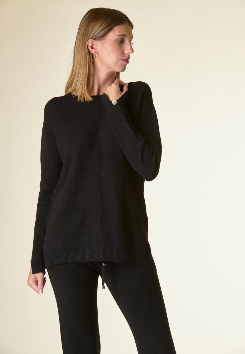 Angelico Maglia nera barchetta bottoni gioiello Shopping online