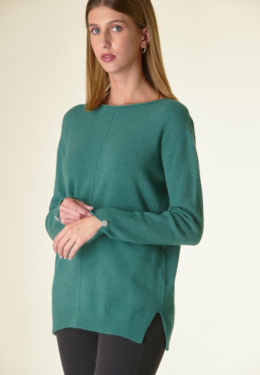 Angelico Maglia verde barchetta soft bottoni gioiello Offerta esclusiva