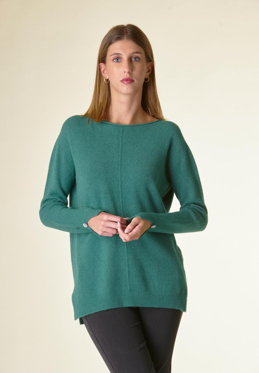 Angelico Maglia verde barchetta soft bottoni gioiello Offerta esclusiva