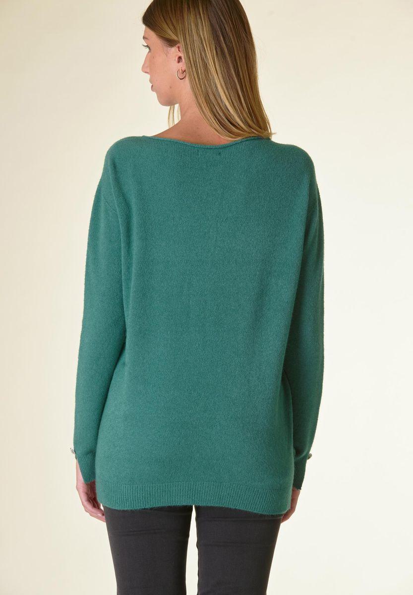 Angelico Maglia verde barchetta soft bottoni gioiello Offerta esclusiva