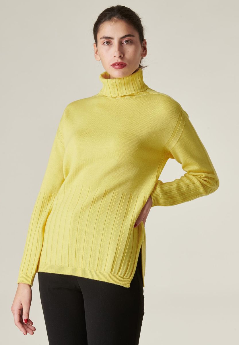 Angelico Dolcevita gialla merino motivo a coste Nuovi prodotti